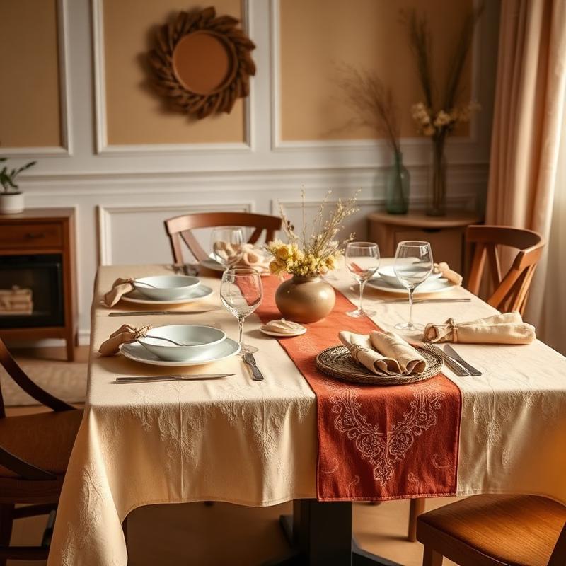 Mesa posta com toalha e louças